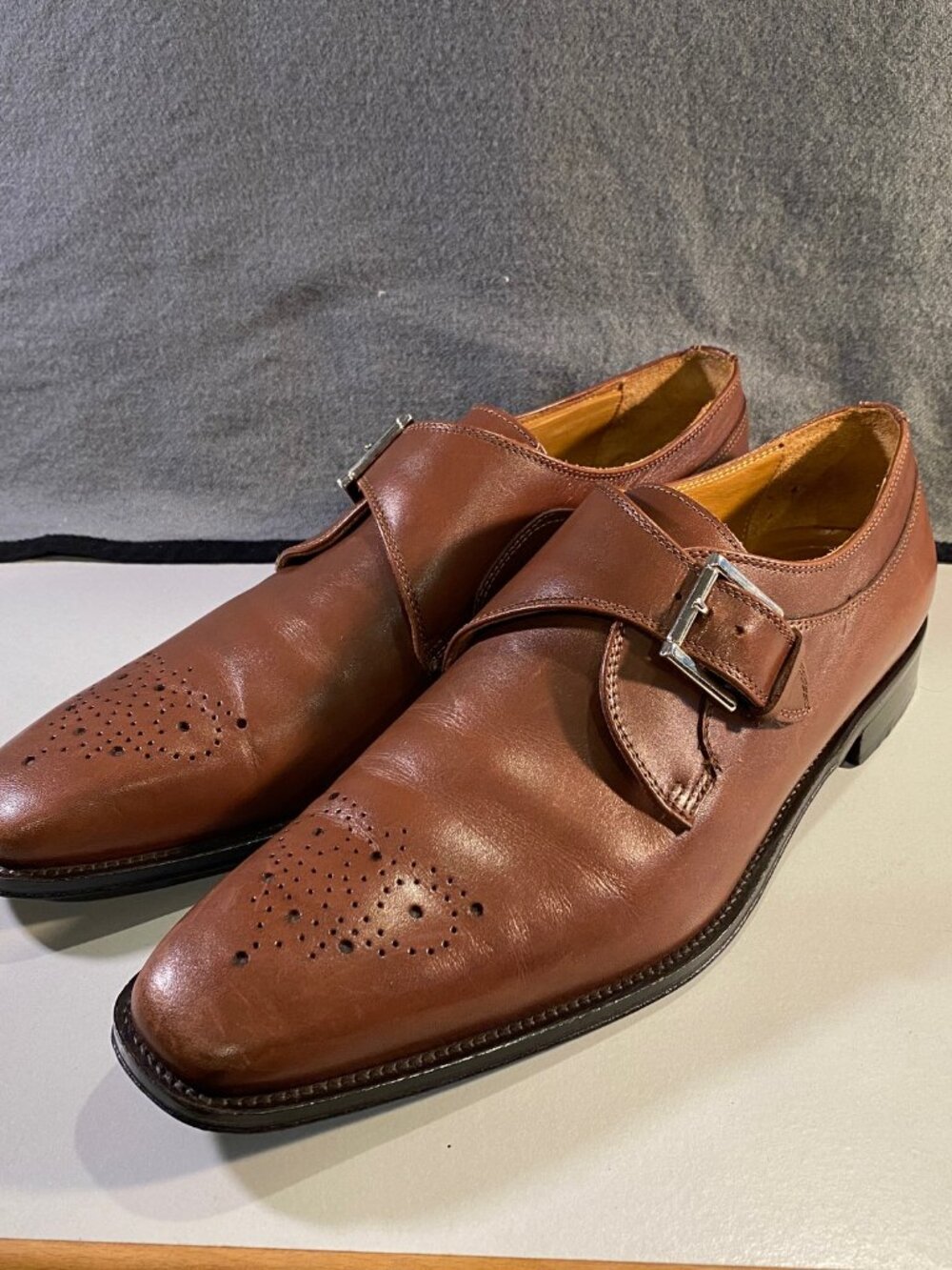 Broletto - Sz 11M - Men's Brown Leather Single Monk Strap Dress Shoes - Italy